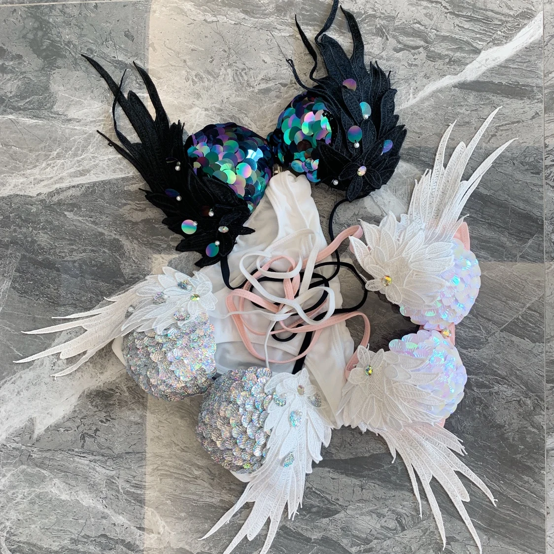 RM 手作りスパンコール羽マーメイド魚鱗ビキニダイビング写真海洋博物館パフォーマンス電気祭 Cos 衣装