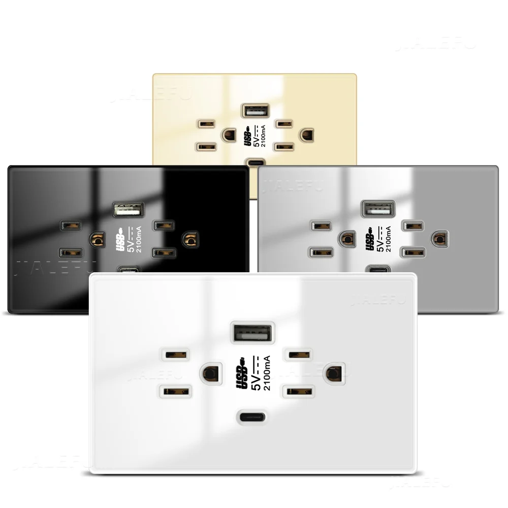 Tempered Glass Connected Panel American Standard C-type Socket 124*76mm Wall Socket White Gray Black Gold Four Colors Optional