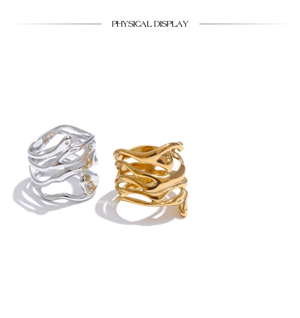 Yhpup # Trendiger 316L Edelstahl geschichteter hohler geometrischer breiter Ring Gold Silber Farbe 18K PVD plattiert Modeschmuck Geschenk – Detail 7