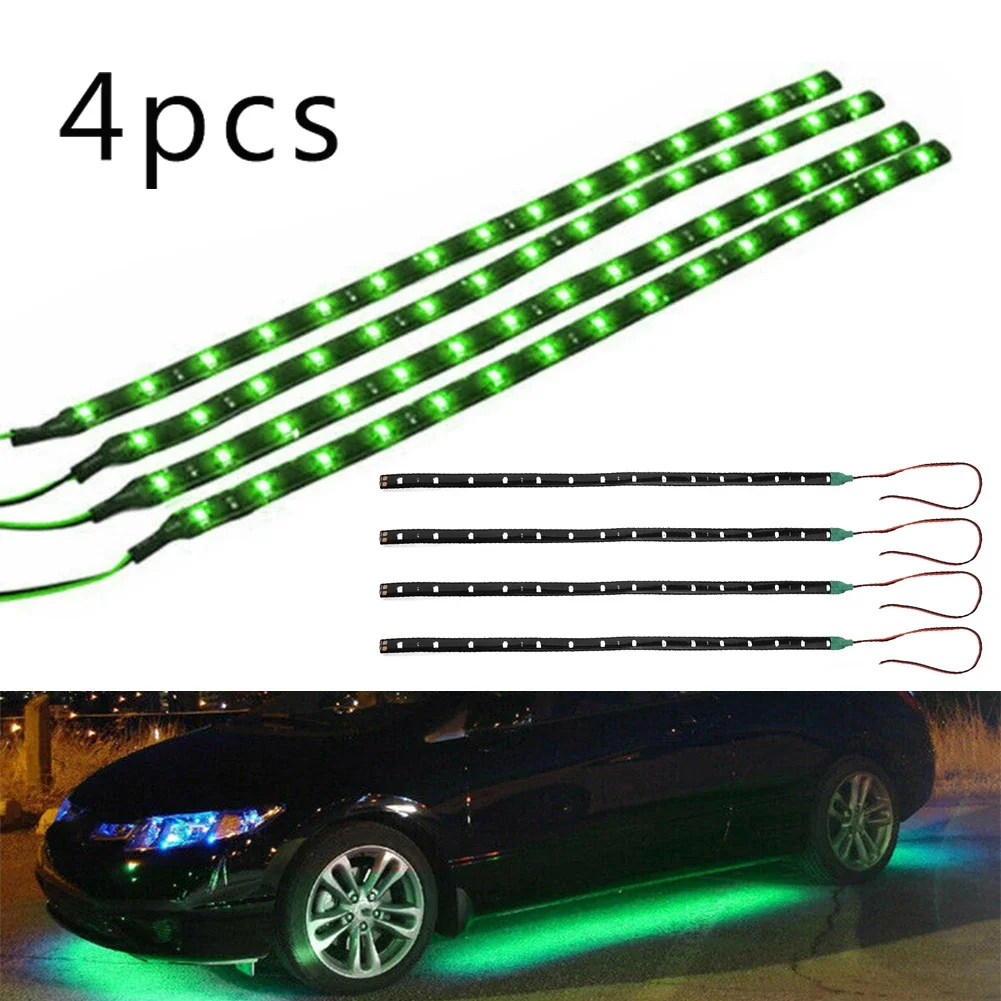 4x Green 30cm 15SMD LED Motorcycle Waterproof Flexible Strip Light For Exterior/Interior / Front Grille/ Rear Trunk/vehicle Body