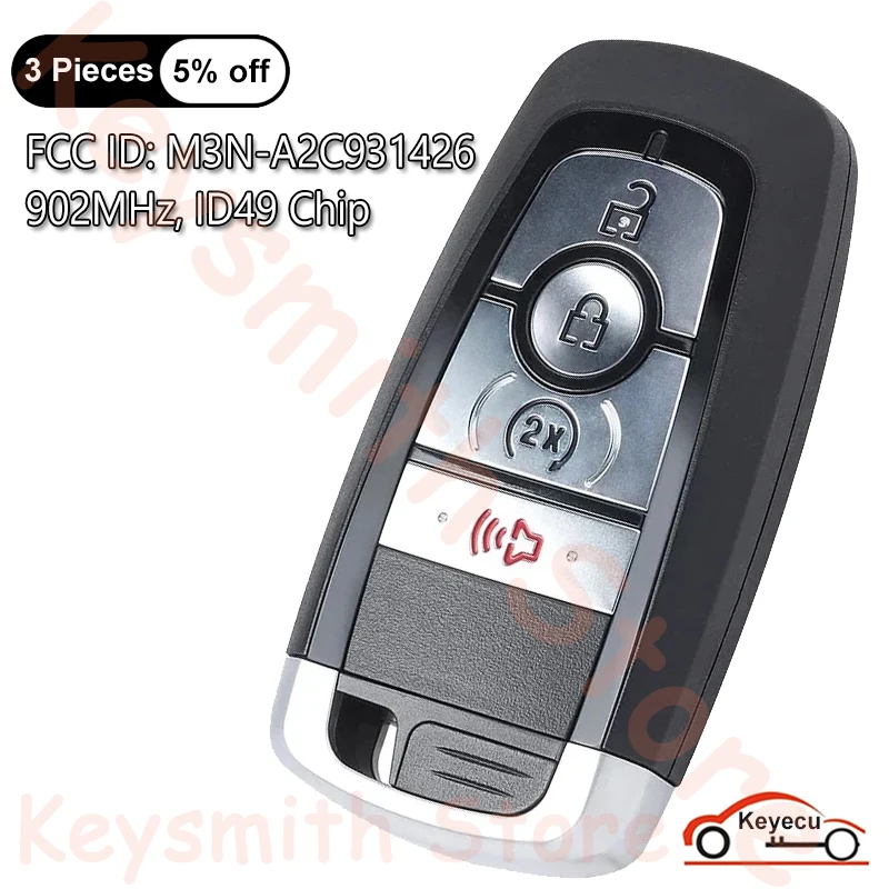 

KEYECU 4 Buttons 902MHz ID49 Chip for Ford Edge Explorer Ranger Maverick Escape Auto Smart Remote Control Key Fob M3N-A2C931426