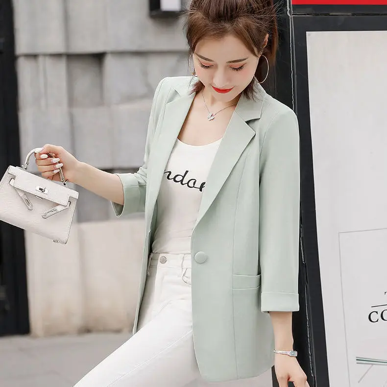 

Blazer Youthful Woman Clothes White Short-Sleeved European American Style Simple Double-Breasted Tweed Satin Sleeves French