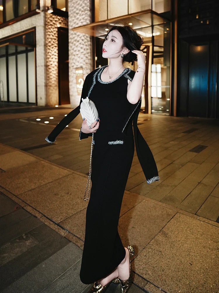 

Ultrafine Australian Wool Knitted Three-piece Set ReVe Lan Ye Qian Jin Small Fragrance Style Knitted Wear Layering Skirt