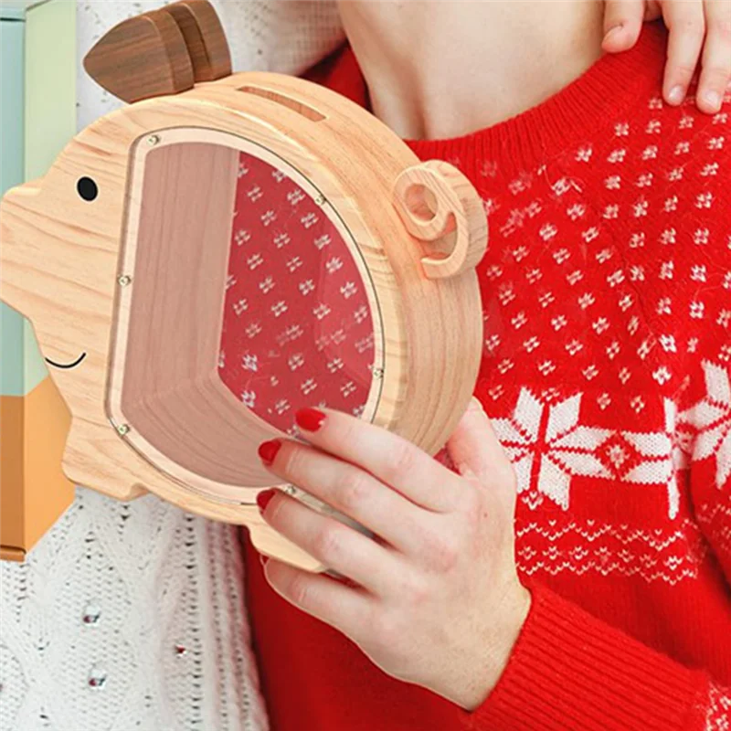 

ABMI-Wooden Piggy Bank For Kids Large Piggy Bank For Boy And Girls, Cute Unbreakable Wood Money Bank, Saving Money Jar