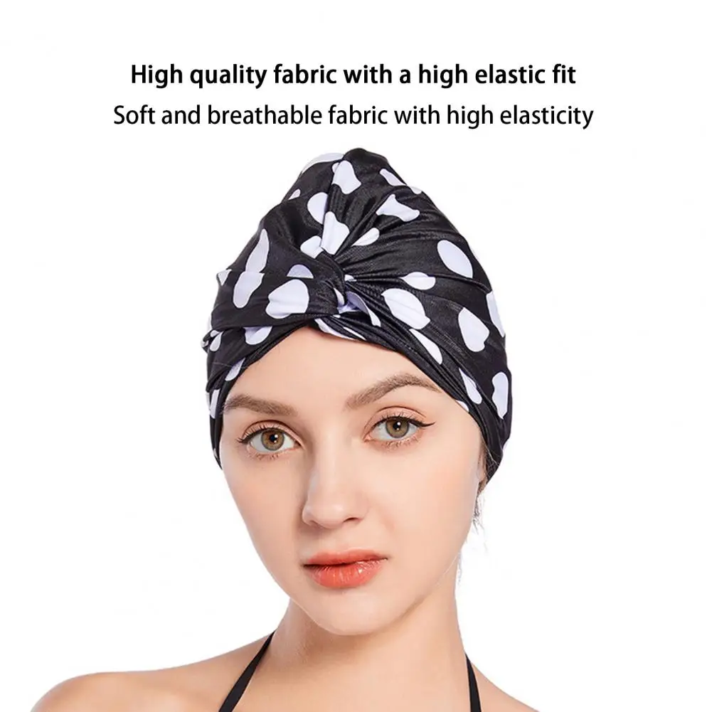 Swimming Hat Useful Large Capacity Women Swim Hat Long Short Hair Pleated Knotted Swimming Hat for Summer