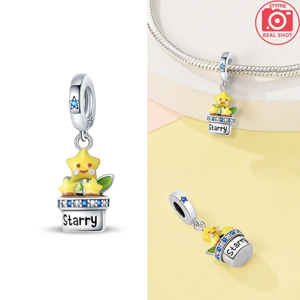 Nightglow Star Moon Silver Charms Beads, DIY Gift