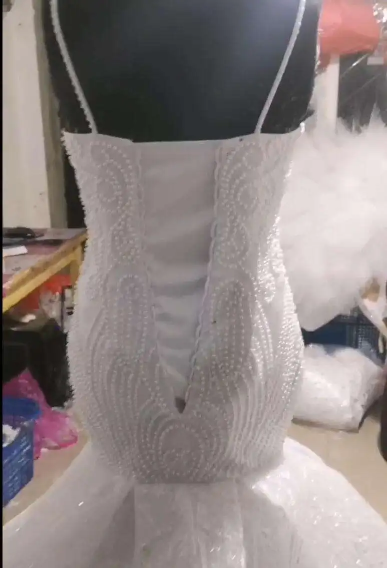 Magnifique Robe de Mariée Personnalisée à Col Haut, Transparente, Perles Appliquées, Traîne de Chapelle, Manches sulf, Corset au Dos, Grande Taille