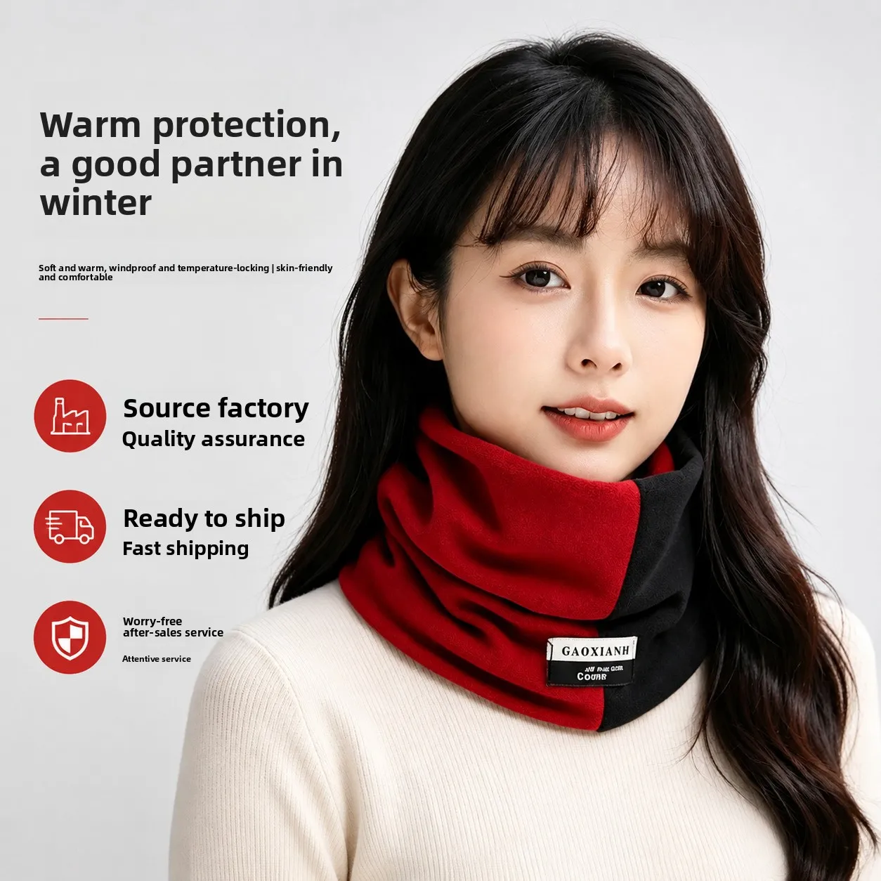 Autumn Winter Double-layer Ollie Velvet Neck Warmer, Thickened Warm Outdoor Neck Cover,Soft Color Matching Scarf for Men Women