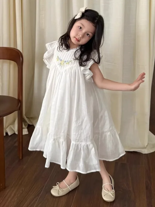 

Korean Sle Girls Dr Cute Princ Skirt Faionable Summer Clothes for Kids Yellow Color Children's Clothing