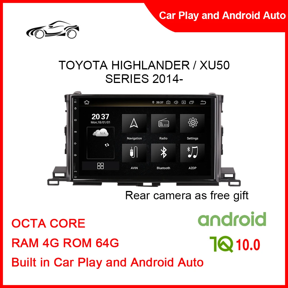 CUSP Big Screen GPS Car For TOYOTA HIGHLANDER 2014- 10.1inch 4G+64G Single Din Android Car Stereo Audio Klyde Android Car Radio