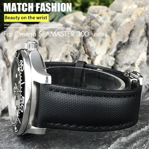 Imagen 1 del producto Correa de reloj de cuero y nailon, 19mm, 20mm, 21mm, 22mm, para Omega Seamaster 300 Planet Ocean 600 Aqua Terra AT150 Seiko Longines