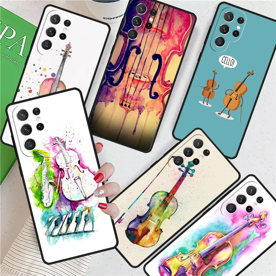 Cello Music Instrument Art For Samsung Galaxy S24 Ultra S21 S22 S8 S9 S10E Note 10 20 Plus FE S23 Phone case Cover Coque