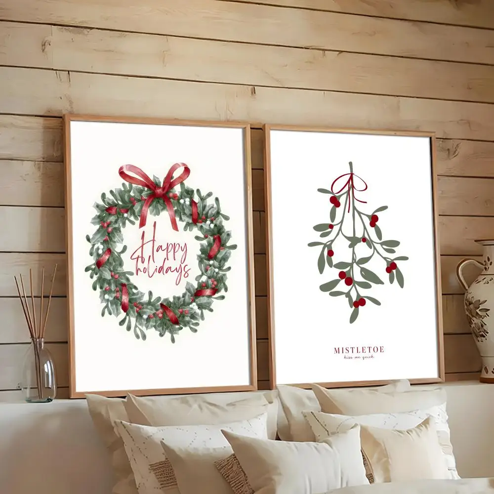 1PC Christmas Ball Red Painting Calligraphy Canvas Wall Art Poster HD Print Bold Colors Scratch Resistant Perfect Gift Idea