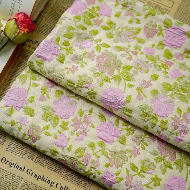 Relief Flower Tender Green Jacquard Fabric Spring Summer Dress Skirt Tote Bag Diy Sewing Decorative Fabric