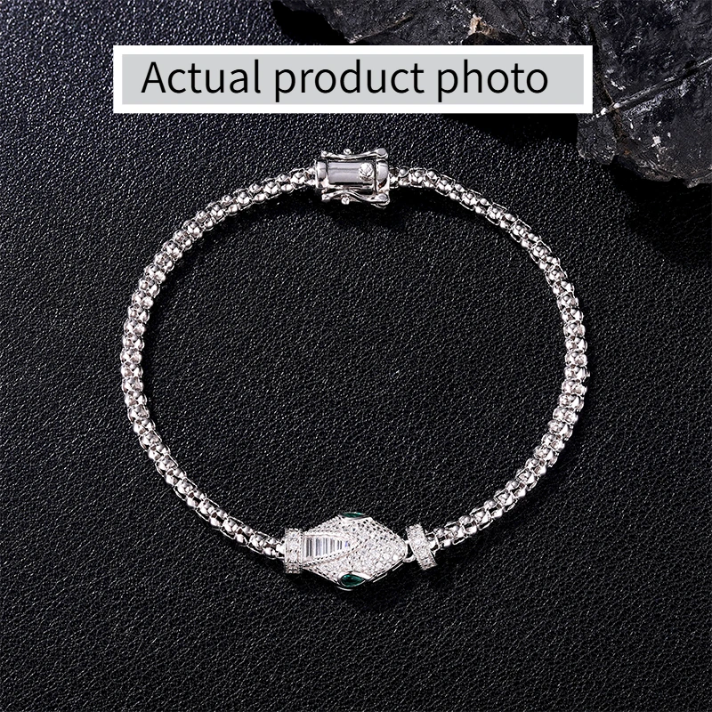 100% 925 Silver Bracelet for Women Hollow Snake Head Green Eyes Luxury Gift Hip Hop Animal Birthday Party Jewelry Gifts Punk