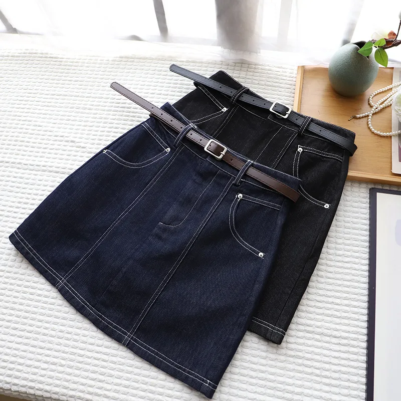 Women Summer Denim Skirt High Waist A-Line Soft Mini Skirts High Waist Leisure Soft Commute Outfits Female Slim Jean Skirt