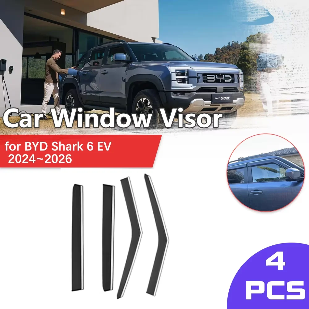 

Car Window Visor for BYD Shark 6 EV 2024~2026 2025 Rain Eyebrow Shelter Vent Awning Smoke Deflector Guard Cover Part Accessories