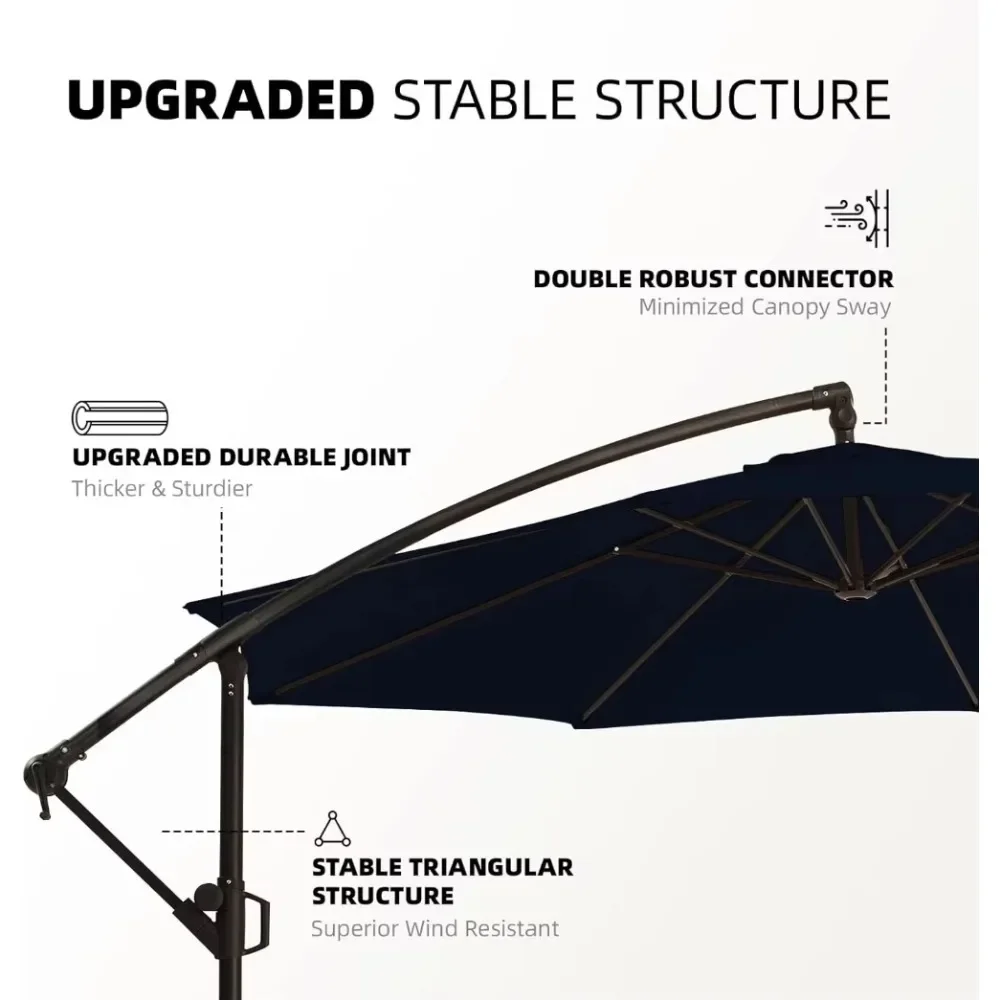 Patio Offset Hanging Umbrella 10 FT Cantilever Outdoor Umbrellas w/Infinite Tilt, Fade Resistant Waterproof Solution-Dyed