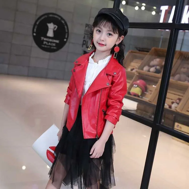 3 4 5 6 8 10 12 Years Spring Autumn Boys Leather Jacket Girls Zipper Fashion PU Children's Coat Birthday Gifts Kids Clothes