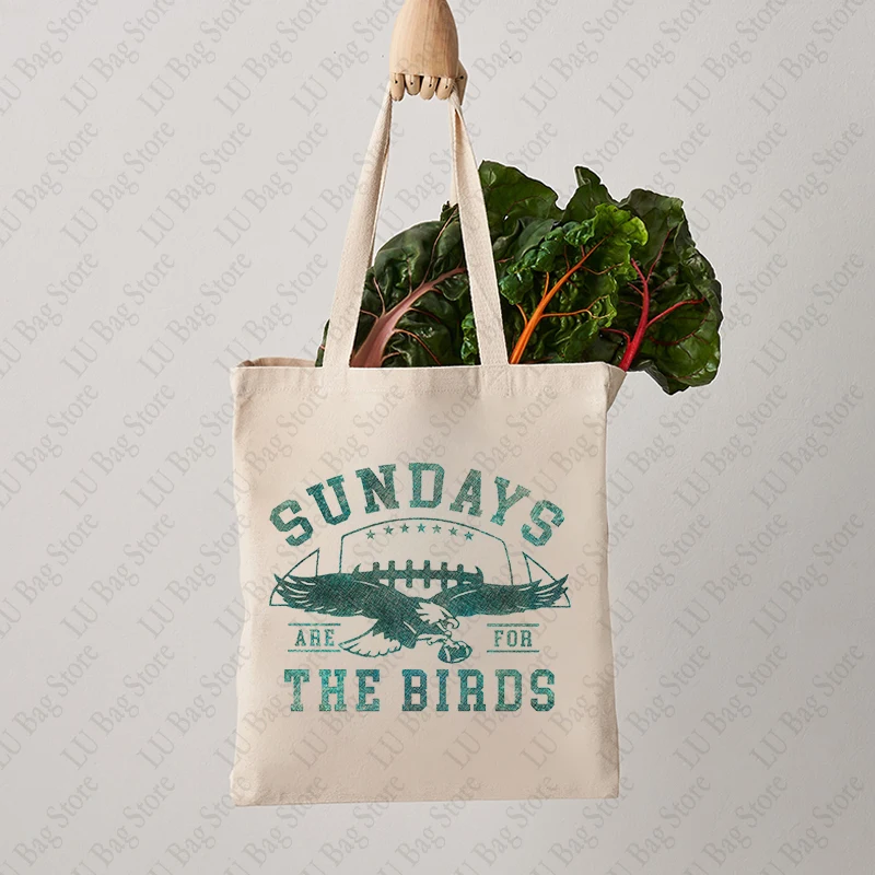 Sundays Are for The Birds Pattern Tote Bag Canvas Shoulder Bags for Women's Reusable Shopping Bag Best Gift for Rugby Lover