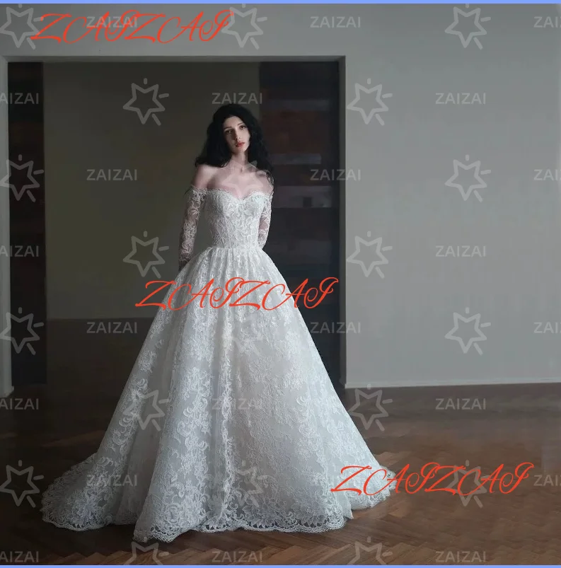 

Customized Exquisite Long Sleeve Ball Gown Wedding Dress Sweetheart Vintage Lace customized Vestido De Novia Backless Bride Gown