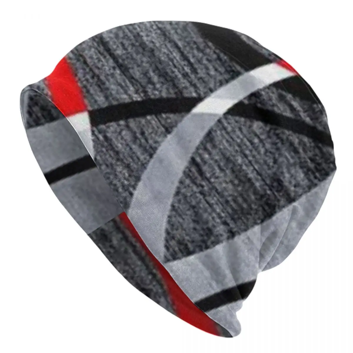 Modern Abstract Gray Red Swirls Bonnet Hats Street Knit Hat For Women Men Winter Warm Geometric Pattern Skullies Beanies Caps