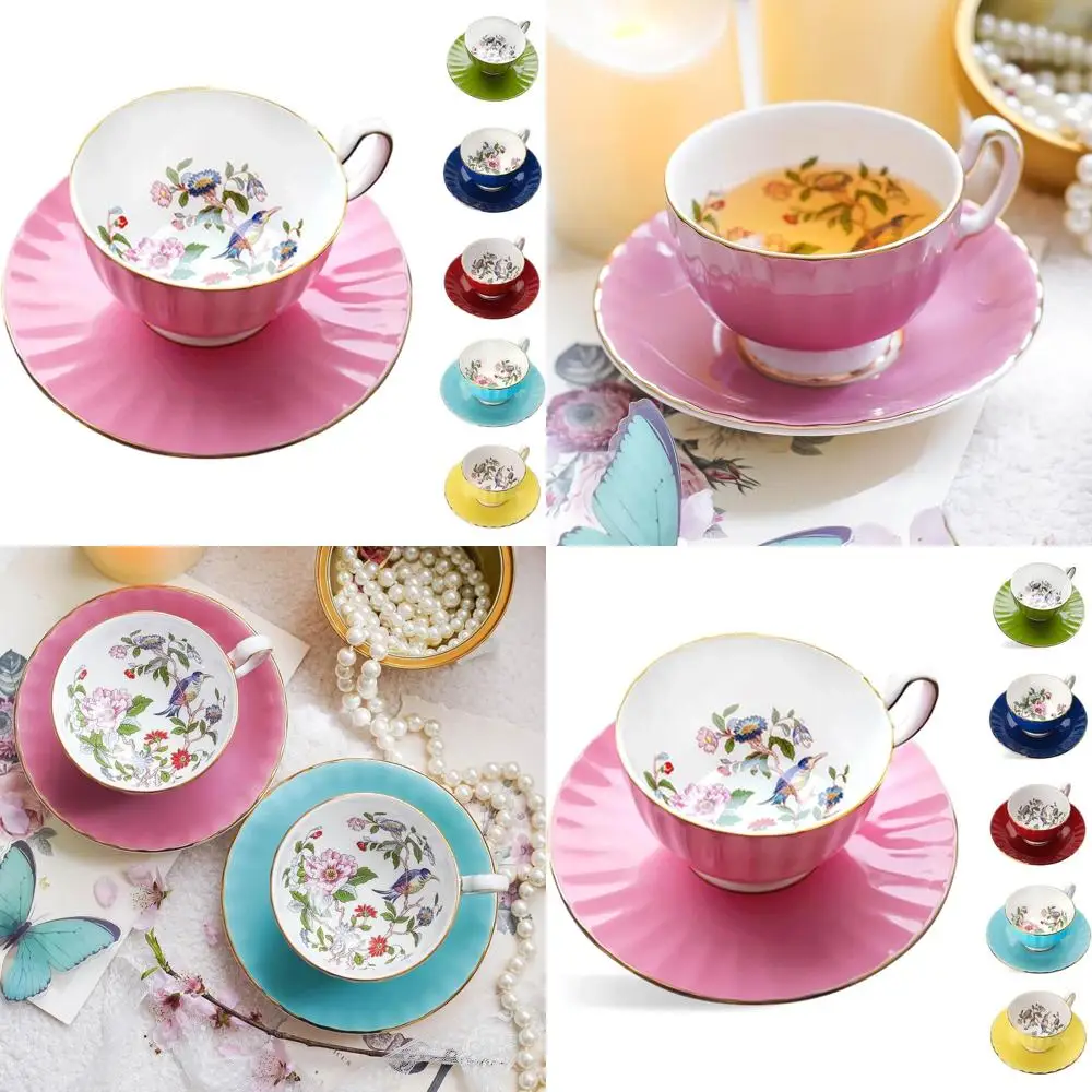 

Vintage Pink Pembroke Glaze Oban 2-Piece Fine Bone China Teacup and Saucer Set with Handpainted Florals and Gold Trim, 6oz (180m