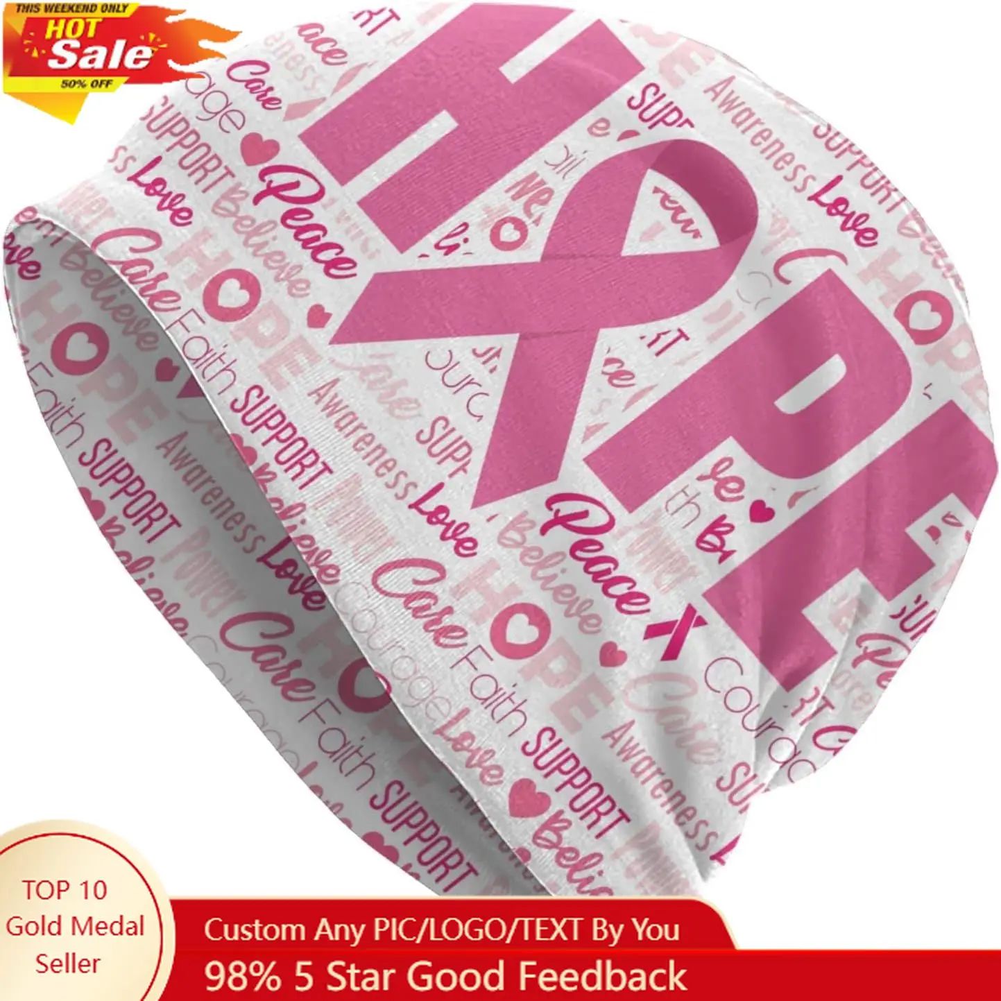 

Breast Cancer Beanie Chemo Hat Cancer Headwear Knitted Hats Baggy Slouchy Scarf Cap for Adults Women Men