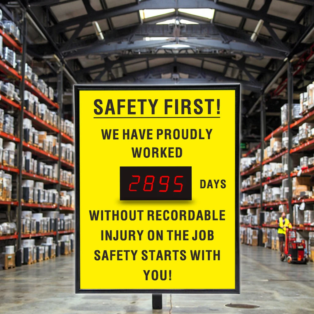 سجل لوحة LED لإحصائي الحادث، علامة إشعار متقاطعة للسلامة لتتبع الحوادث لمدة 365 يومًا