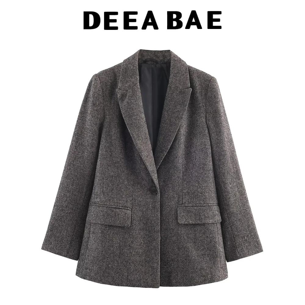 

DEEABAE New women's clothing European and American style fashionable simple herringbone pattern blended suit jacket