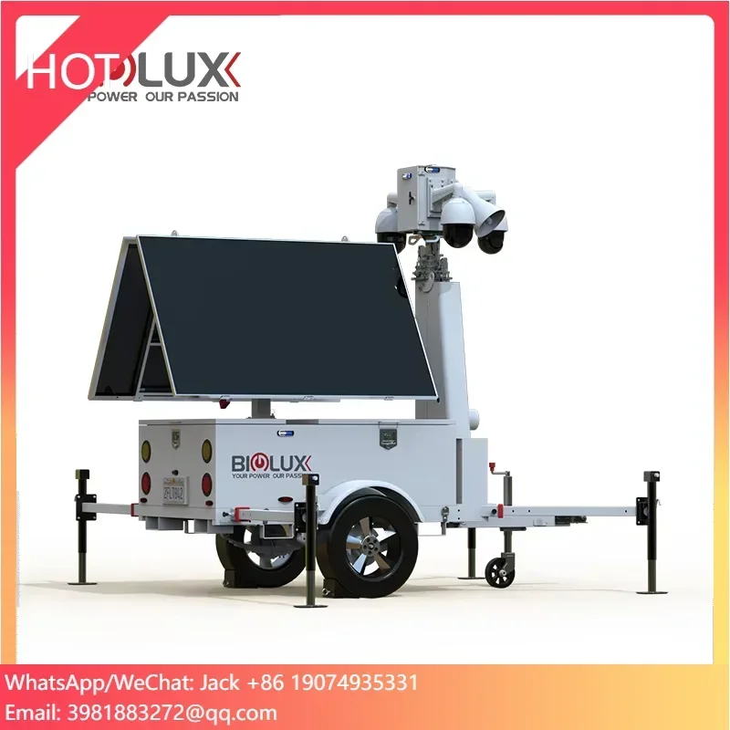 2025 New Surveillance Tower Trailer Two Large Capacity Solar Panels Mobile Solar CCTV Trailer OEM Customizable Security Trailer