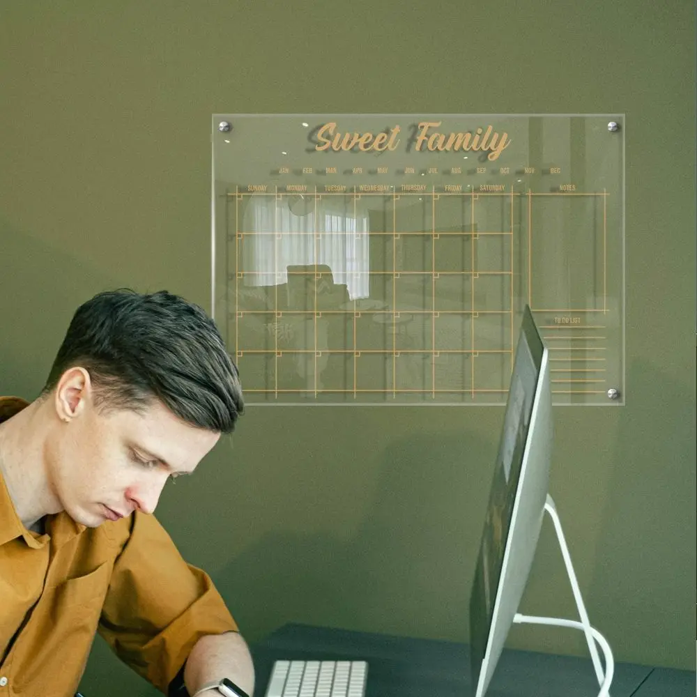 Reusable Monthly Calendar Durable Wall Mounted Acrylic Weekly Planner Rewritable Schedule Study