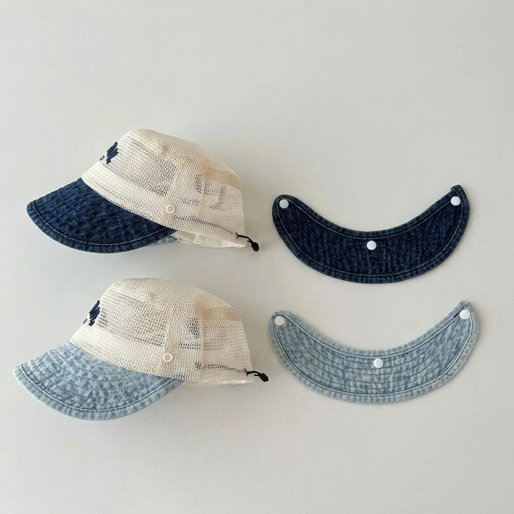 

Kids' Denim Mesh Bucket Hat Summer Breathable Sun Hat with Neck Flap UV Protection Cap for Boys and Girls