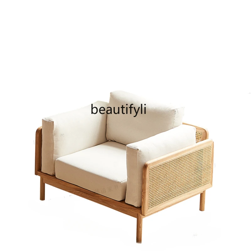 

Solid Wood Vintage Sofa Rattan Decorative Sofa B & B Living Room Home Living Room Combination Sofa Leisure Simple