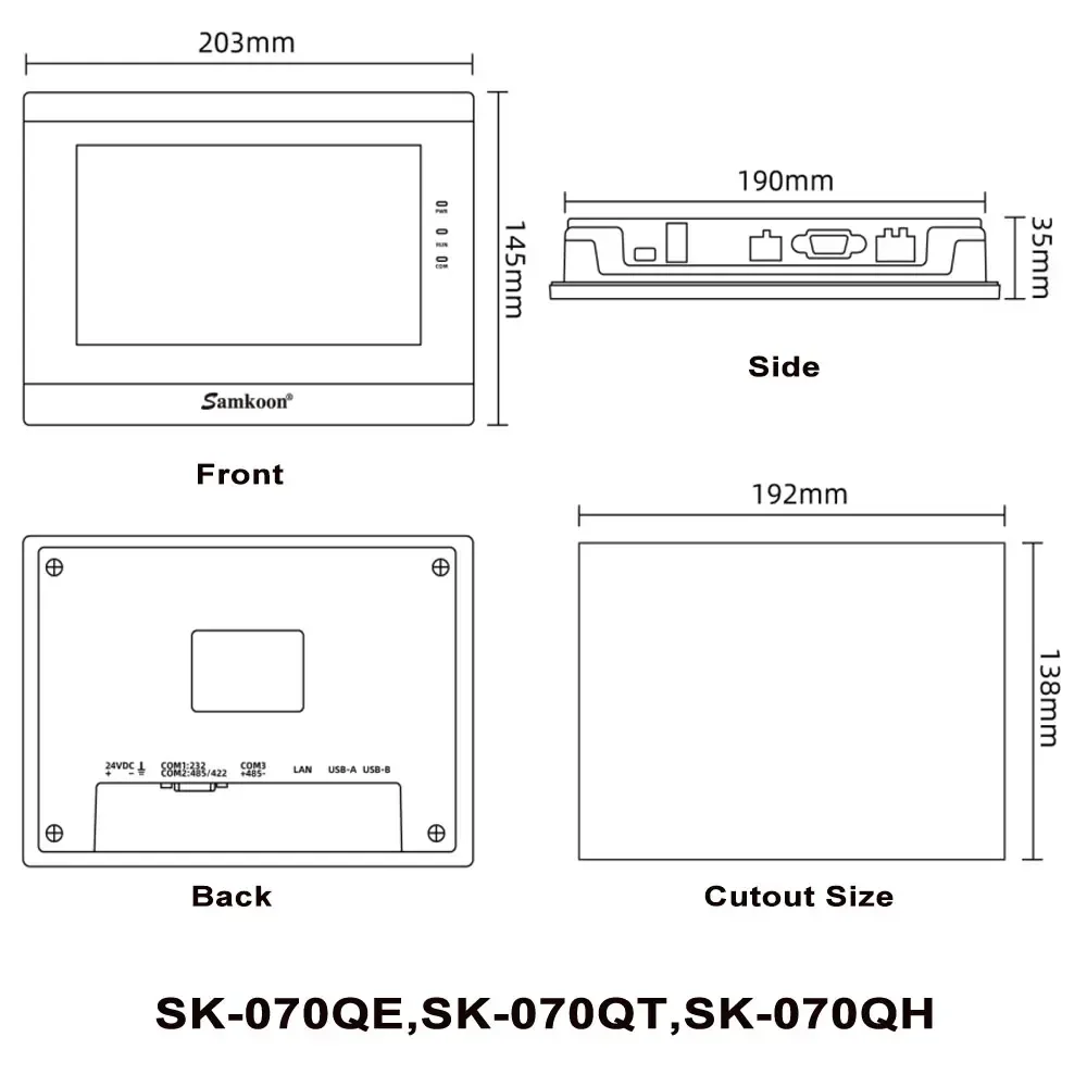 Samkoon 7 Inch Polegada Pouce HMI Sk070 070BMS 070B EA070B  070QE 070QT 070QS Human Machine Interface Display Screen Ethernet