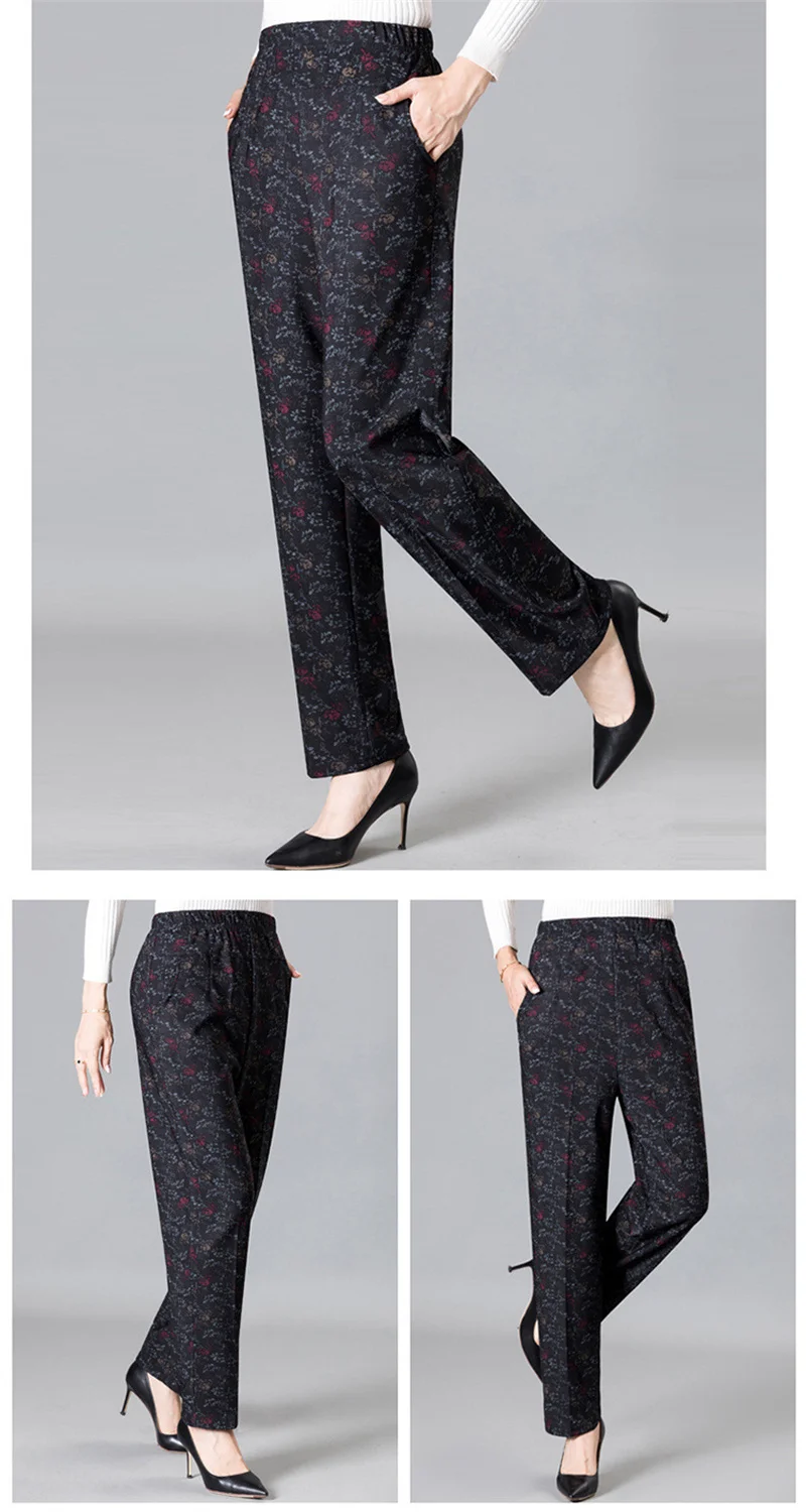Extra Large Size 9XL Middle-aged Women Pants New Autumn Elastic High Waist Casual Trousers Winter Velvet Female Straight Pants