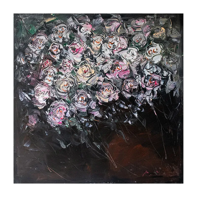 French high-end living room flower art texture oil painting
