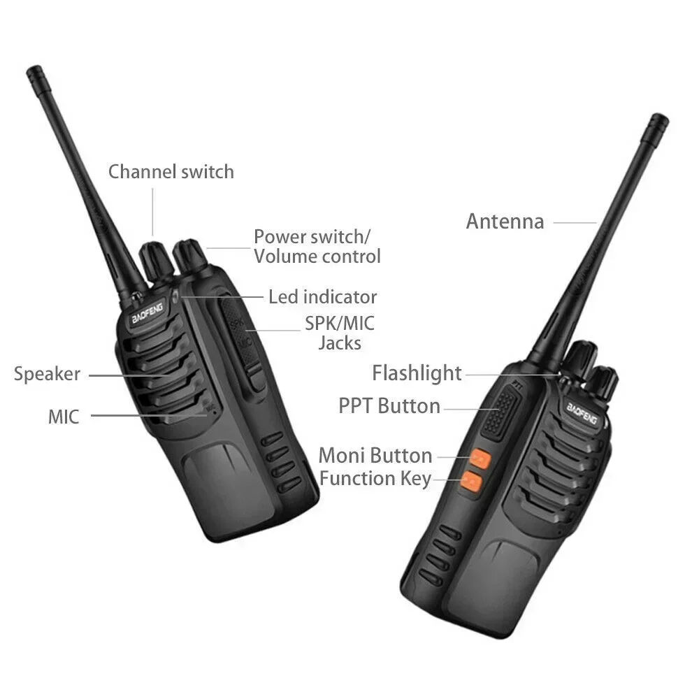 2PCS/1PCS 5KM Range Wireless Walkie-Talkie Talkie UHF 400-470MHz 5W Handheld Two-way Ham Radio(Desk Charge+BF888)