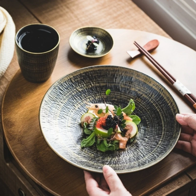 Premium Gold-Trimmed Japanese Plate, High-End Deep Dish for Restaurants, Elegant Dining Plate for Special Occasions