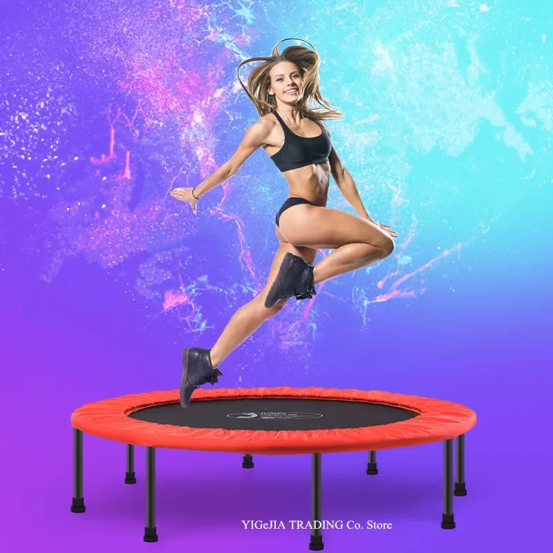 48Inch Trampoline with Handrail, Household Foldable Trampoline with Adjustable Height, Workout Training for Adults or Kids