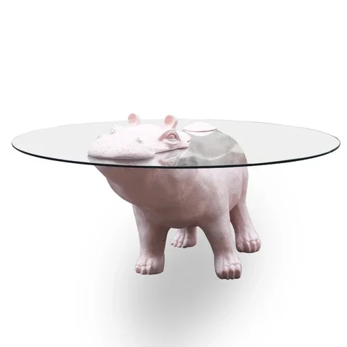 Round Tempered Glass Animal-Shaped Hippo Tea Table Light Luxury Modern High-Grade Tea Table