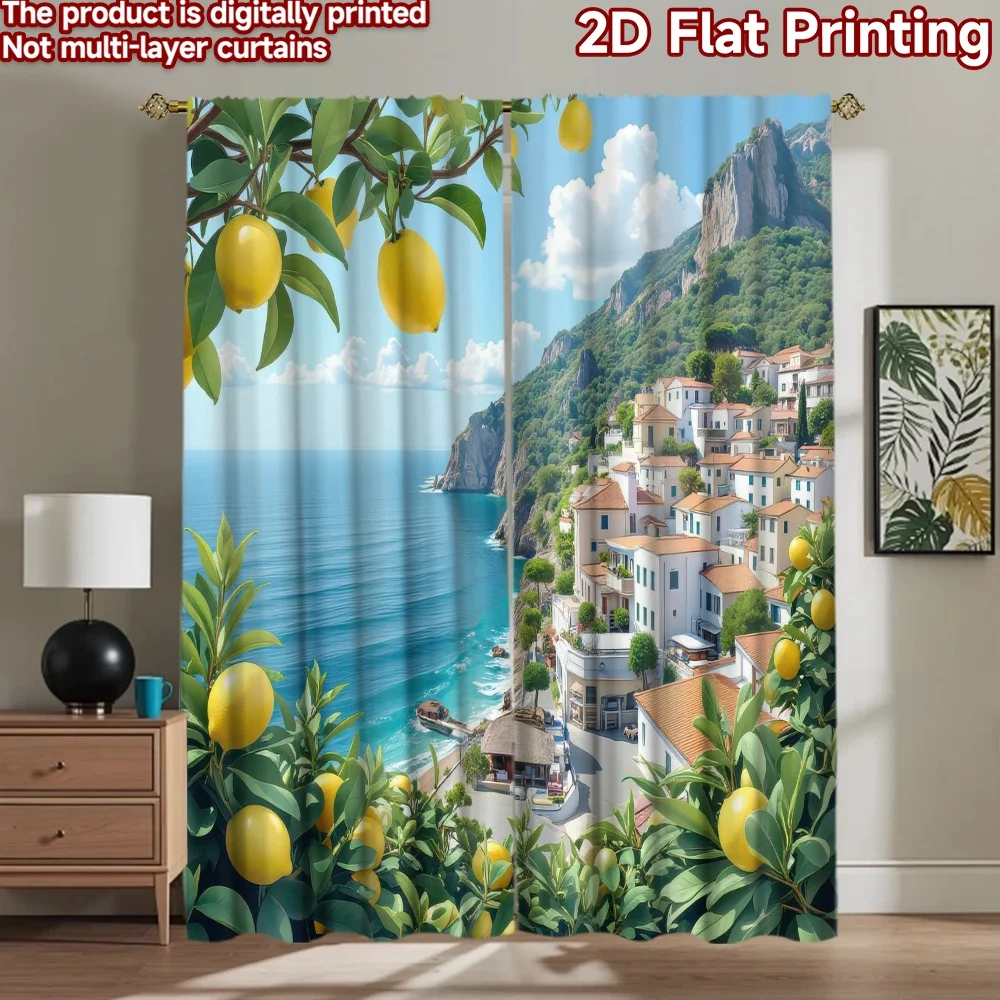 

1pc 2D flat Photography Backdrop Background Banner Coastal Village With Lemons 100% Polyester Holiday Decorations for Holiday