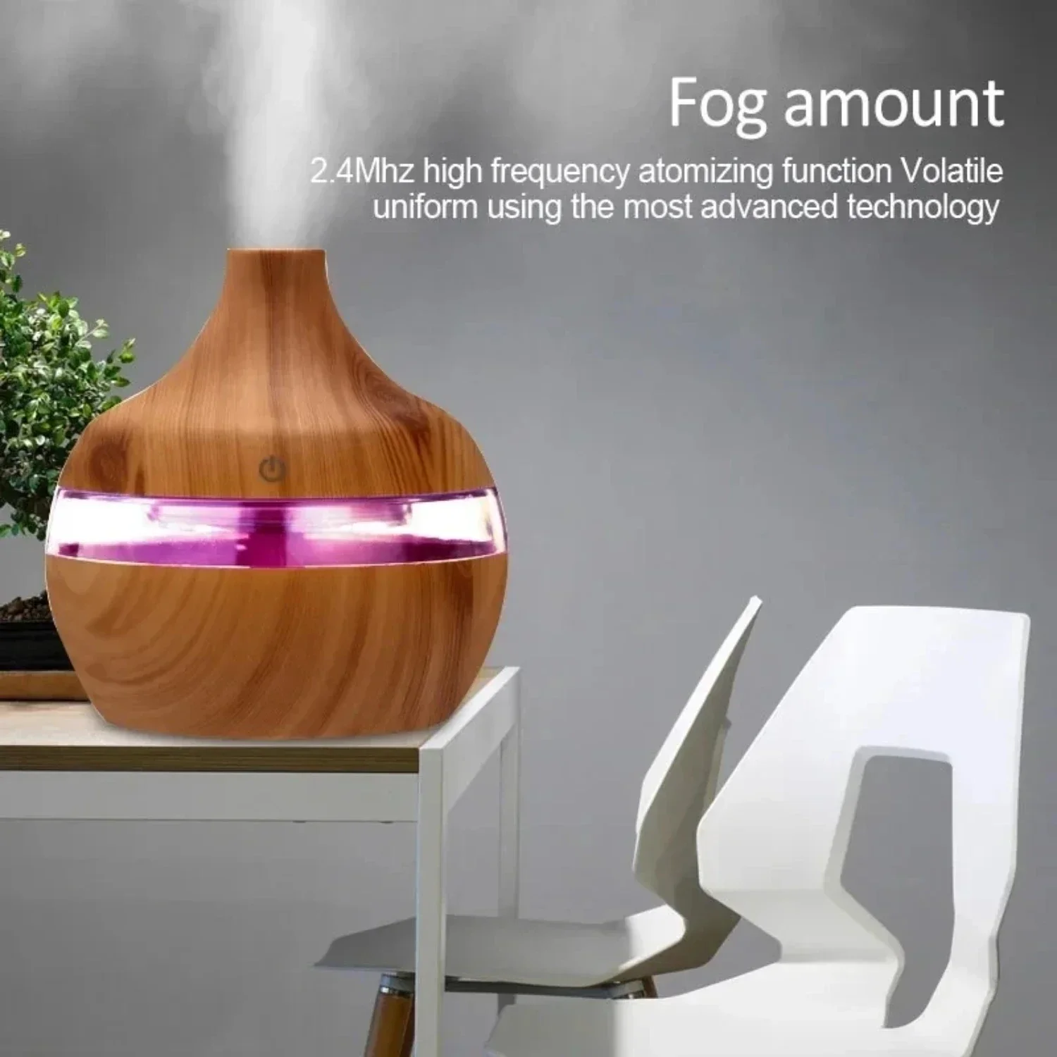 

Enhance your space with this stylish and efficient wood grain ultrasonic cool mist air humidifier purifier essential oil fragran