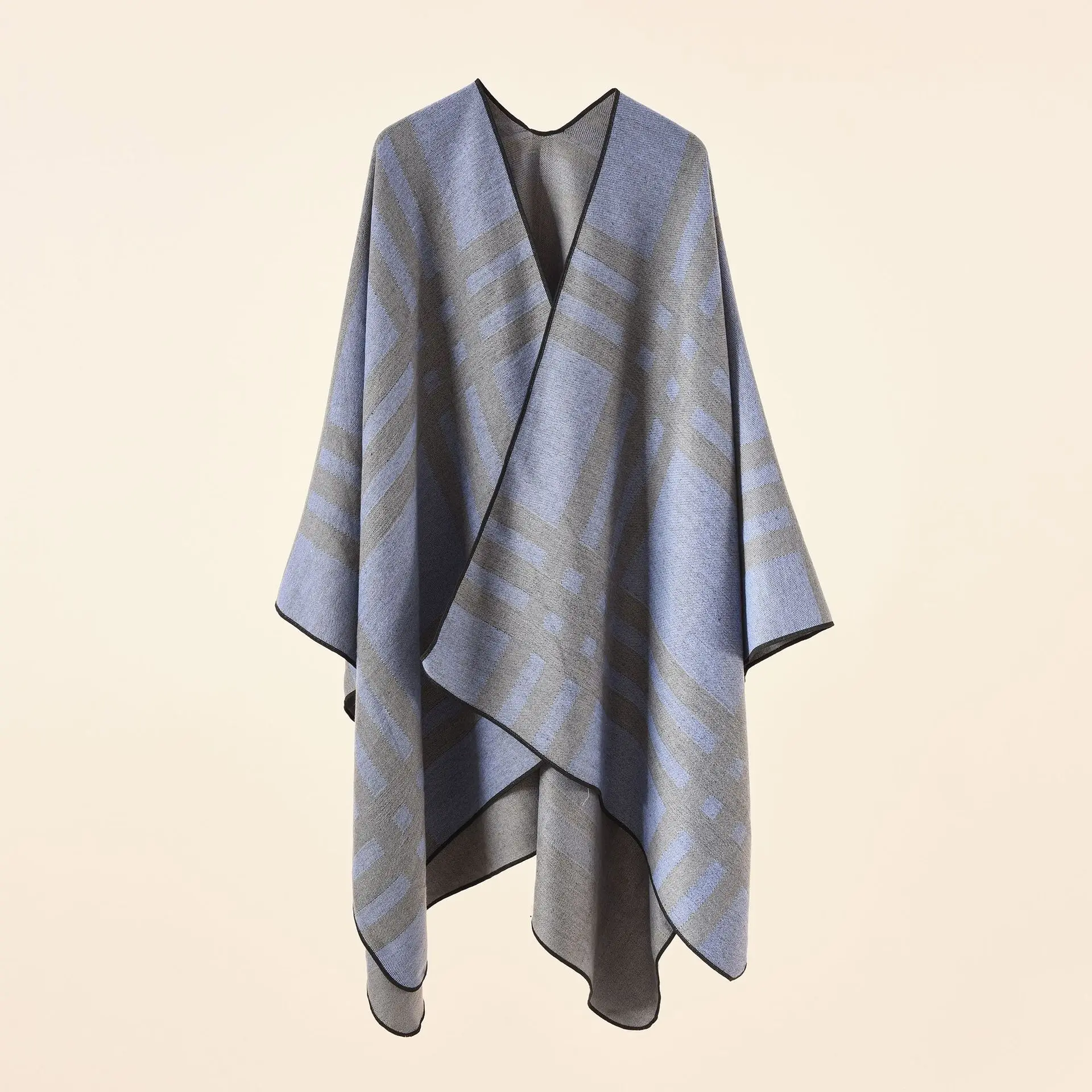 2024 Autumn Winter New Large Plaid stripe pattern Imitation Cashmere Warm Casual Women  Shawl  Poncho Capes Lady Coat Blue