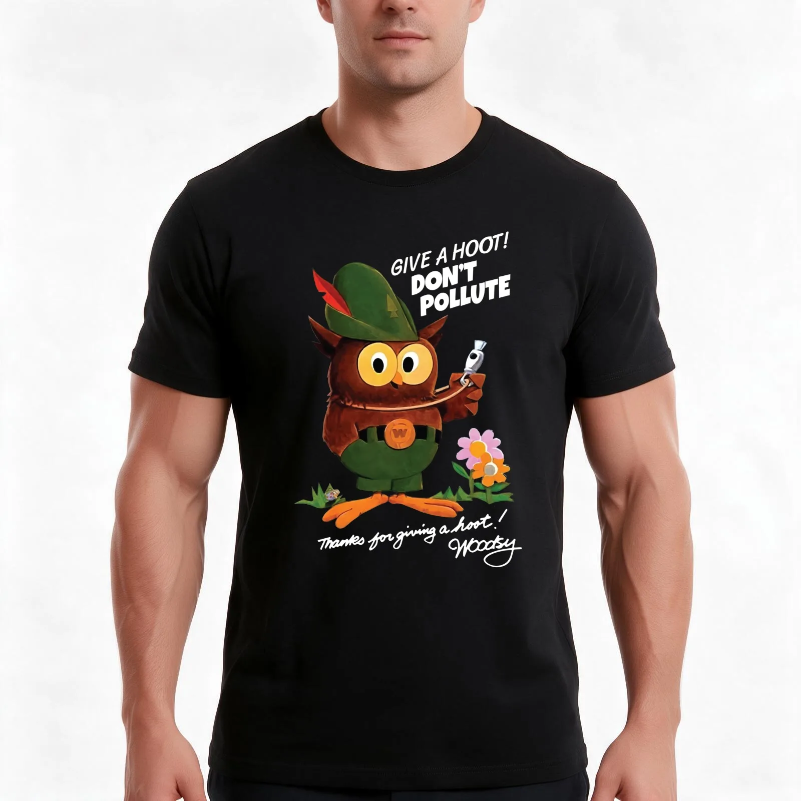 Give a hoot! Don't pollute! Woodsy the Owl T-Shirt, Summer Casual Cotton Tee, Oversized Streetwear Tops, Vintage Graphic Print