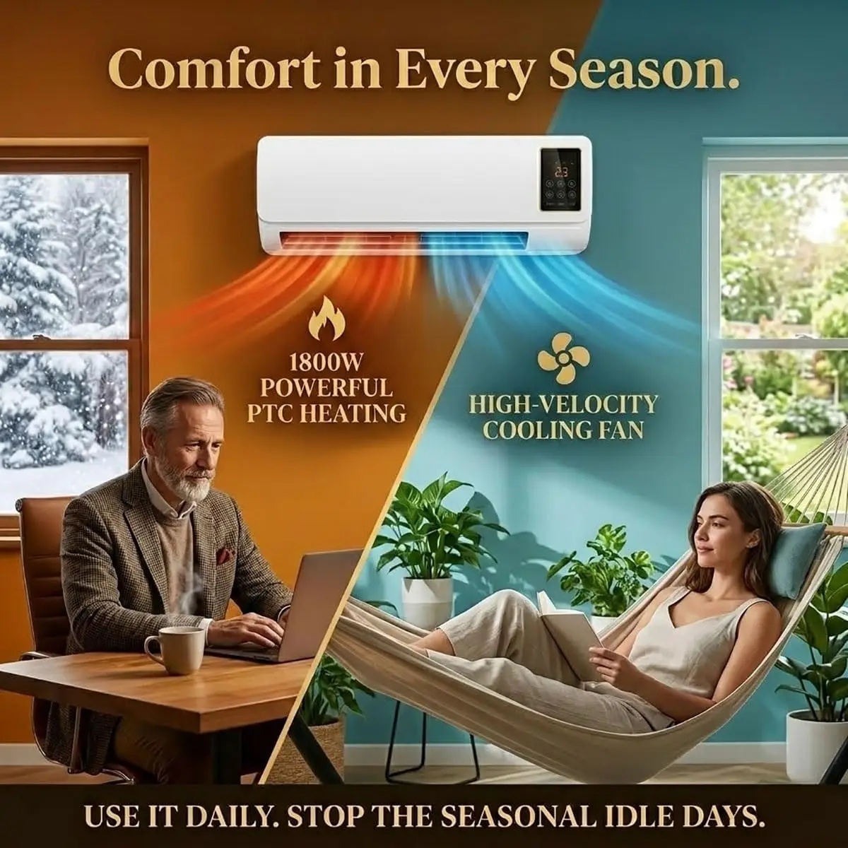 Mini Split AC/Heating System, Wall Air Conditioner No Window for Bedrooms, Quiet Ductless Wall AC Unit, Energy Saving Small Air Conditioner for Home Indoor Cooling and Heating Supply(White)