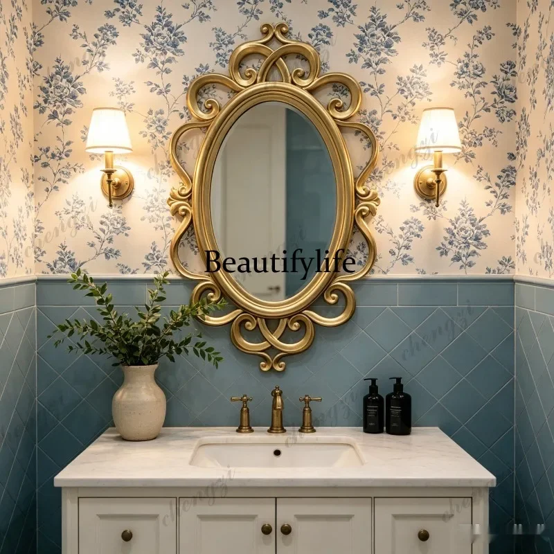 Q181 French vintage vanity vanity, vanity mirror, wall-mounted bathroom, carved bathroom, American-style entryway, decorative mi