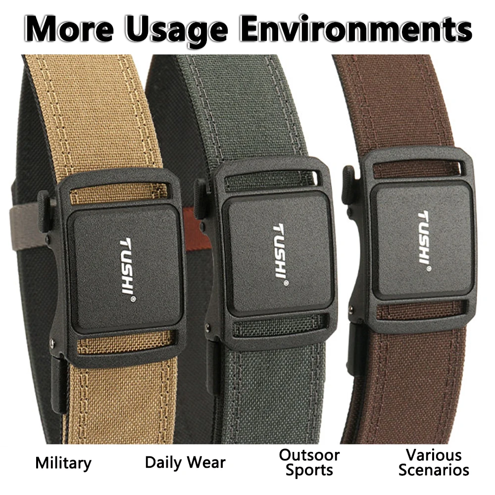 TUSHI 新マルチサイズ硬質カジュアルガンベルト男性用金属自動バックル戦術ガードル男性厚いナイロン IPSC ミリタリーベルト