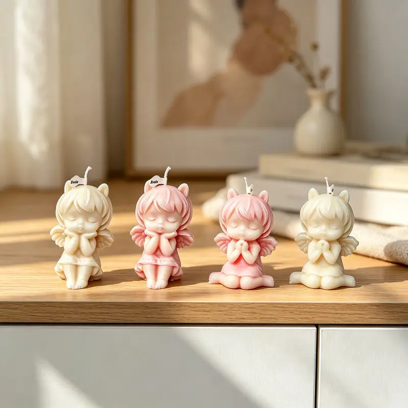 Angel Girl With Cat Ears Silicone Candle Mold Cute Praying Cherub Design For DIY Handmade Scented Candle Plaster Home Decor Gift