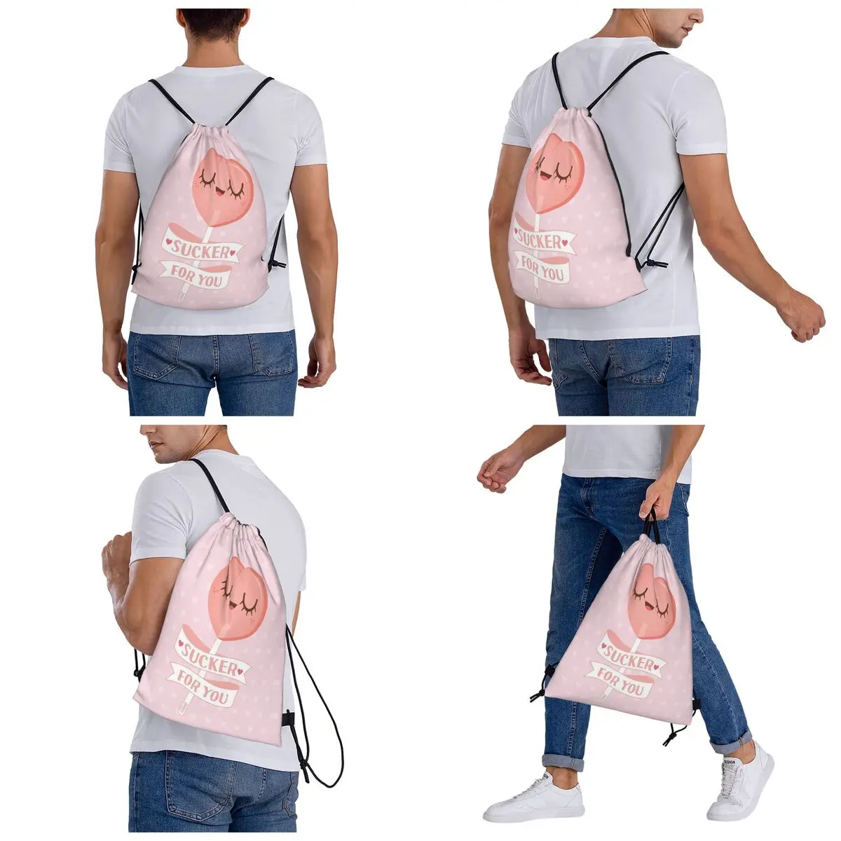 Just Peachy Lollipop Sucker For You Backpacks Fashion Portable Drawstring Bundle Pocket Storage Bag Book Bags For Travel School